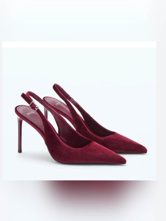 Mango Shoes - Mango Burgundy Velvet Slingback Pointed Heels